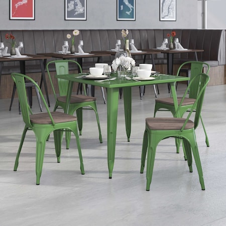 Flash Furniture Green Metal Stackable Chair with Wood Seat, PK4 4-CH-31230-GN-WD-GG